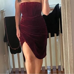 Lulus wine red velvet strapless tulip dress